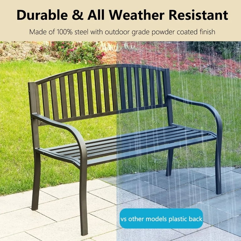 KOOL 50-Inch High Back Metal Garden Bench, Black photo 8