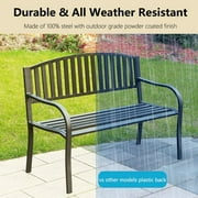 Abble 50in High Back Outdoor Metal Garden Bench Steel Slat Patio Loveseat Park Bench for Porch Yard Lawn Patio Bench, Black