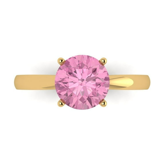 Solitaire Engagement Ring for Women - 2ct Simulated Pink Diamond in 14K Yellow Gold Promise Ring