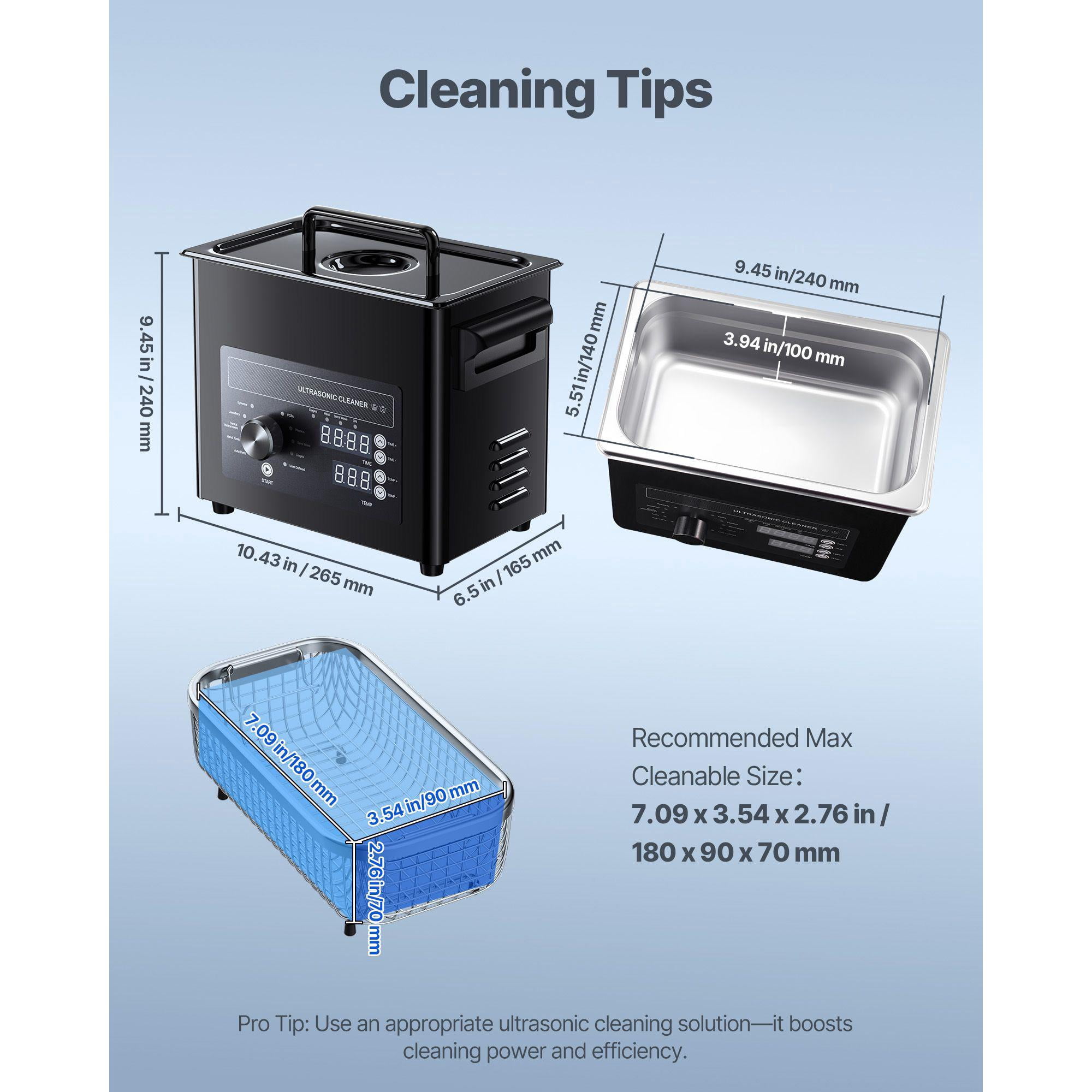 3L Ultrasonic Cleaner Professional Machine with Knob Control Stainless Steel Basket and Cleaning Ball for Watches Razors Jewelry Coins