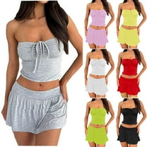 ZZwxWA Summer Two Piece Outfits for Women Y2K Going Out Tie Ruched Tube Crop Tops Low Rise Pleated Mini Skort Skirt Sets