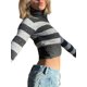 thumbnail image 2 of TRKIYQC, suéteres de punto de cuello alto a rayas Vintage para mujer, suéter recortado de manga larga para otoño, Tops de puente ajustados a la moda TRKIYQC moda, 2 of 6