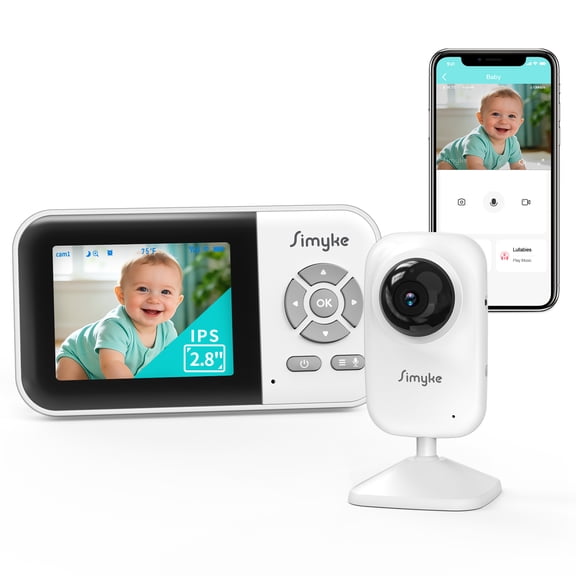 Simyke WiFi Video Baby Monitor, 2.8" LCD & App Viewing, 2-Way Audio, Night Vision, VOX, 5 Lullabies, Supports 4 Cameras, 1200ft Range, Home Use