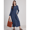 thumbnail image 2 of Womens Casual Button Down Denim Maxi Dress Lapel Long Sleeve Long Jean Dresses with Pockets, 2 of 4