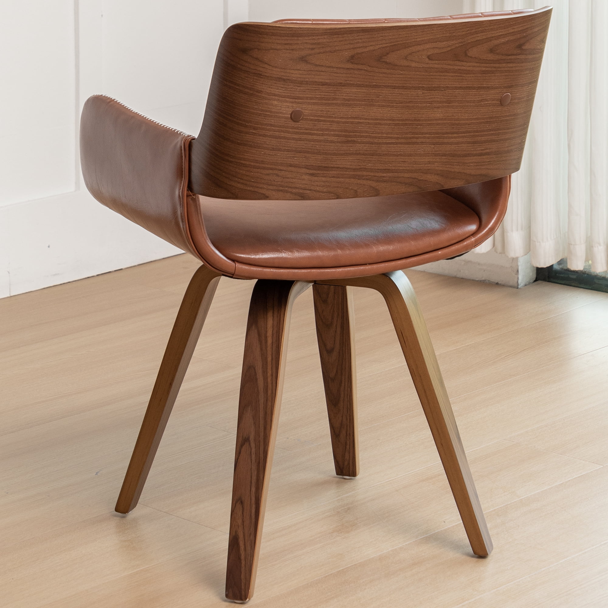FOWEOAIU Modern Dining Chairs,Leather Upholstered Walnut Wood With rotation Kitchen Dining Chairs , Brown (Set of 2)