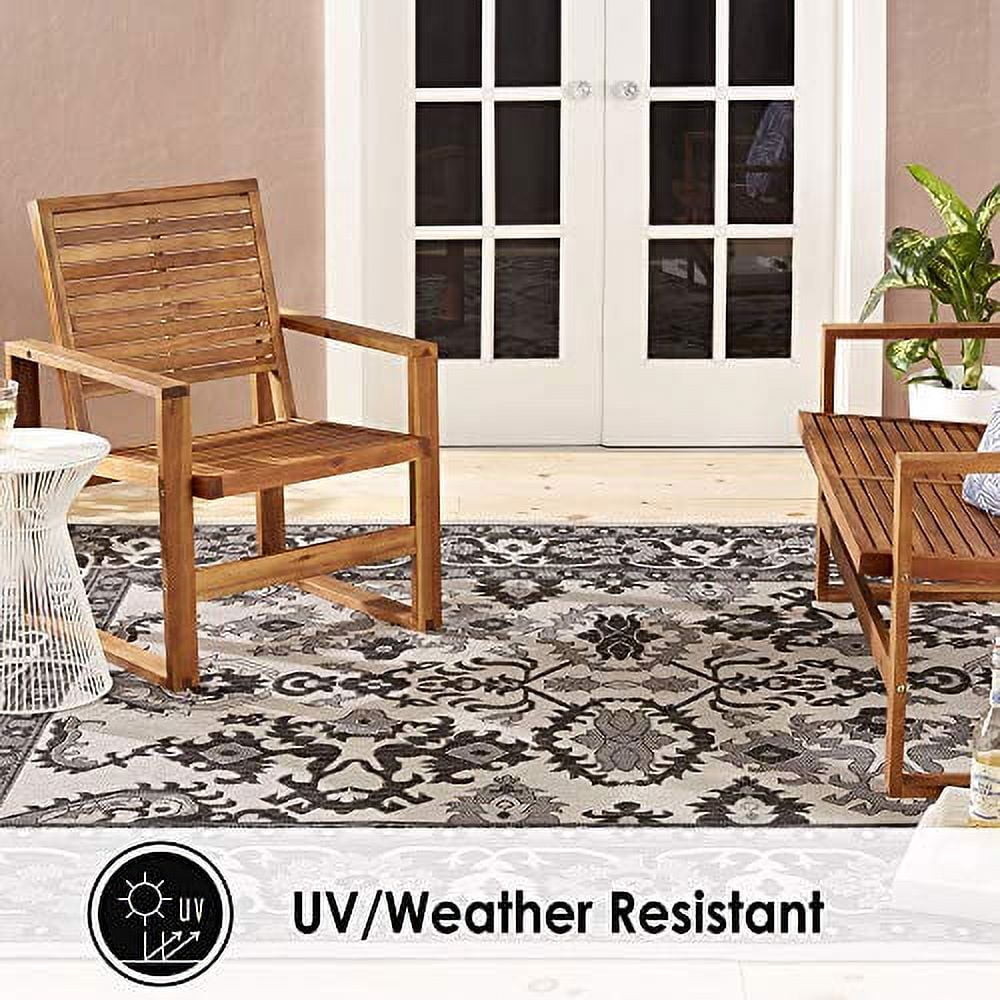 Nicole Miller New York Patio Country Ayana Transitional Border Indoor/Outdoor Area Rug, Grey/Black, 5'2"x7'2"