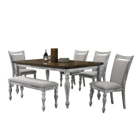 Roundhill Furniture Salines 31'' Height 6-Piece Dining Set, Rustic White and Oak