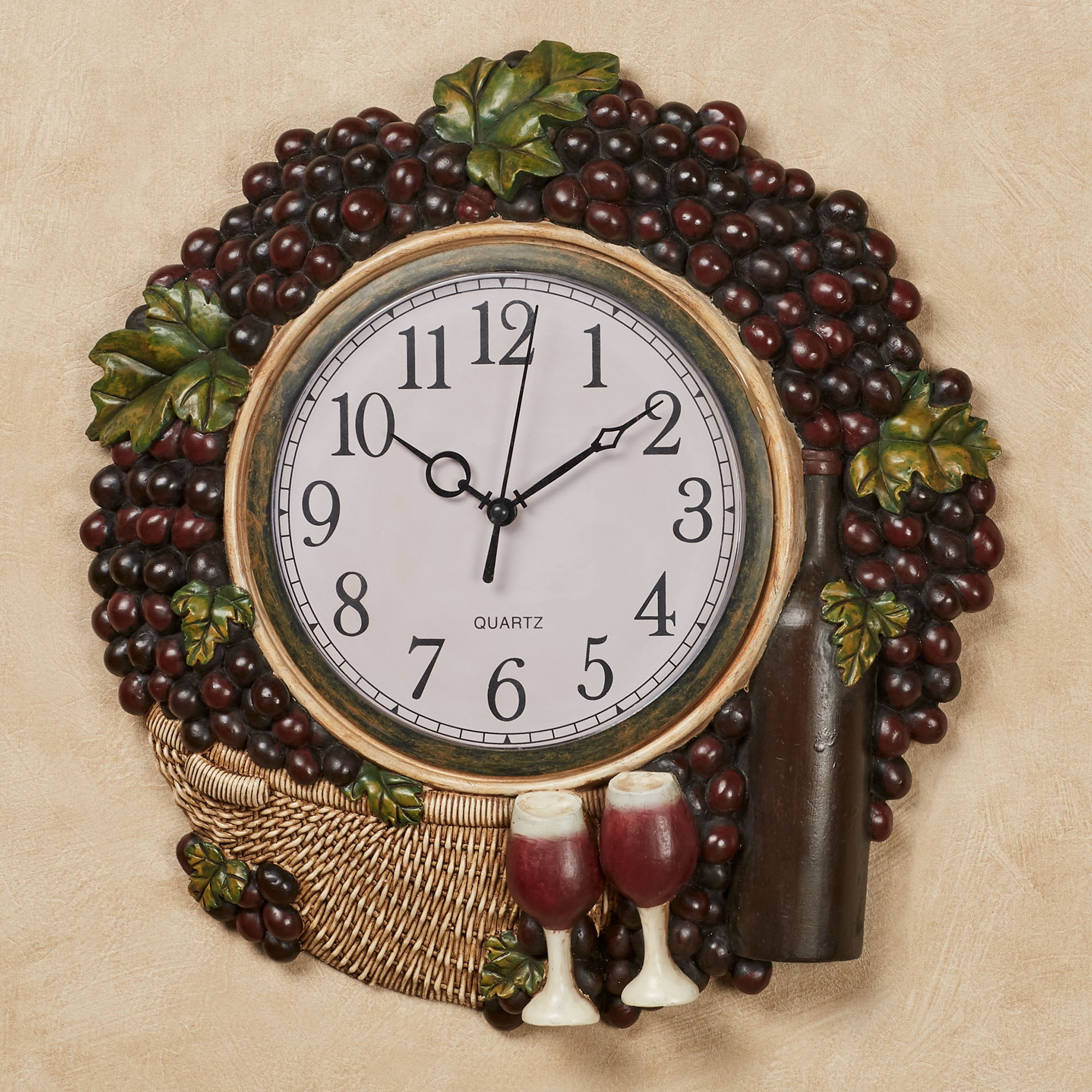 Wine Picnic Vineyard Grapes Kitchen Dining Wall Clock Multi Earth 13.5"Wx2"Dx14.5"H