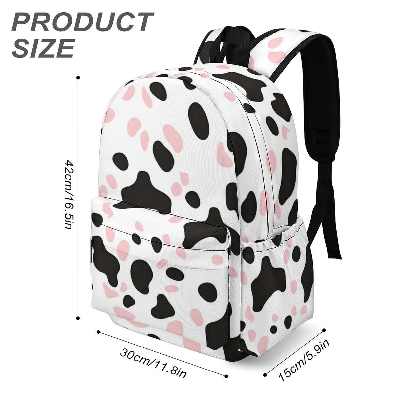 Large Capacity Half Print Backpack 11.8×16.5×5.9in Multifunctional Zipper Design Convenient Switch Simple Cow Print Pattern White Background, Pink And White_1