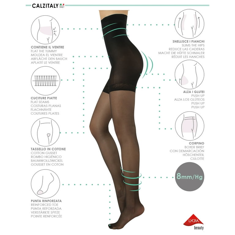 Calzitaly High Waist Tights Control Top Shaping Nylons, 20 Denier Pantyhose