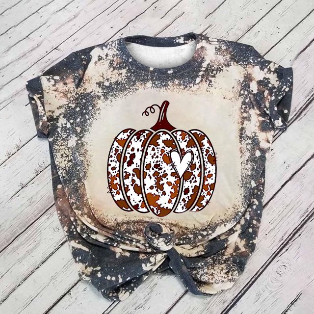 Fiudx Camisas de Mujer Blusa de Manga Corta con Cuello Redondo y Estampado Informal para Mujer a La Moda