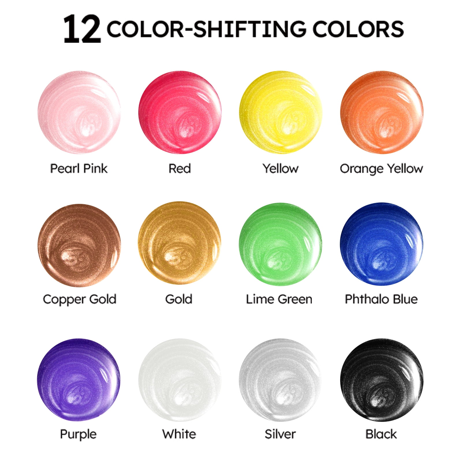 Fantastory Metallic Iridescent Acrylic Paint Set with 12 Brushes, 12 x 2oz Craft Paint Kit