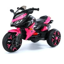 POVANLI 12V 3 Wheels Kids Ride on Motorcycle with Slow Start, Power Display, PU Seat, Training Wheels, Manual Throttle, Lighting Wheels, Bluetooth, USB, MP3 for Children Aged 3-5, Gift (Pink)