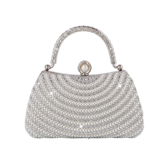 Elegant Rhinestone Clutch with Pearl Handle, Sparkly Evening Bag for Wedding, Party, Prom, Bridal