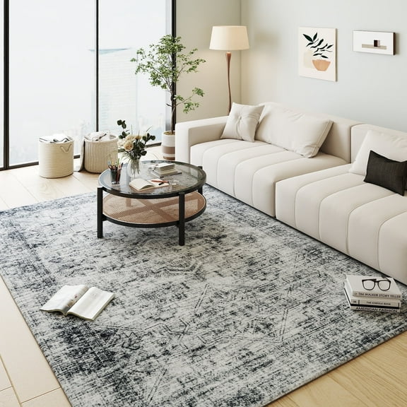 Socofuz 5x7ft Washable Rug for Bedroom, Soft Accent Rugs Vintage Inspired Low Pile Carpet for Living Room Dining Room Bedroom Den