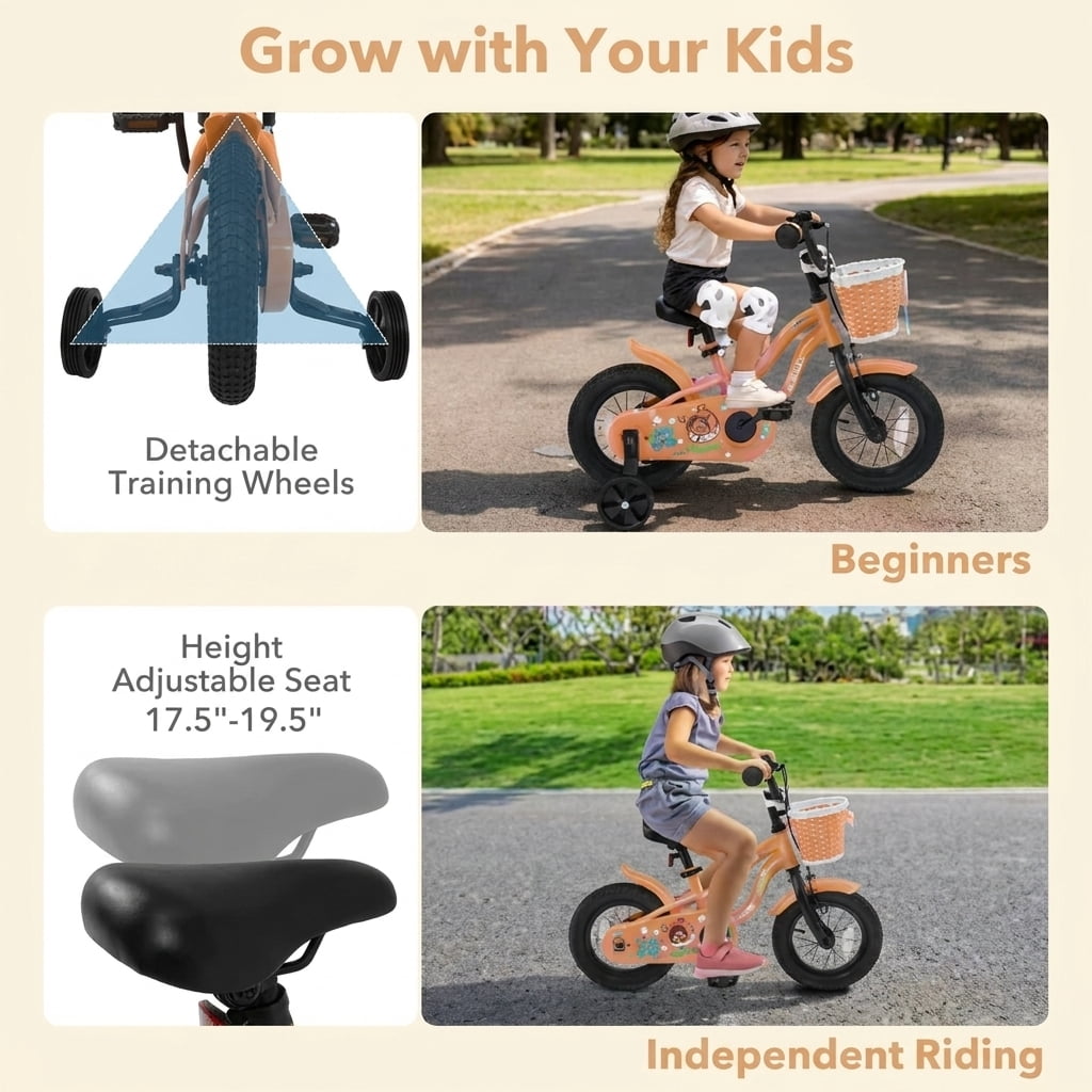 Redsmile Kids Bike 12 Inch with Training Wheels for Toddlers Boys Girls Ages 3-4 Years Old, 12 Inch Kids Bicycle with Adjustable Seat and Coaster Brake, Beginner Kids Bike, Multicolor
