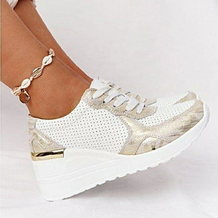 

LnjYIGJ Women s Sneakers 2021 Fall Slope Heel Mesh Increased Casual Sports Women s Sneakers Large Size