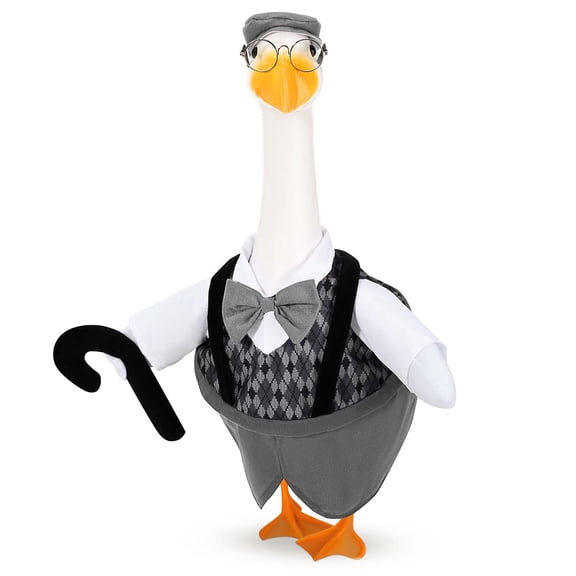 RUINIXCW Old Man Porch Goose Outfits for 23 inch Cement Plastic Garden Porch Goose Statue Accessories Glasses Hat Jumpsuit Attached Cane Set Outdoor Lawn Yard Patio Art Decor (No Goose)