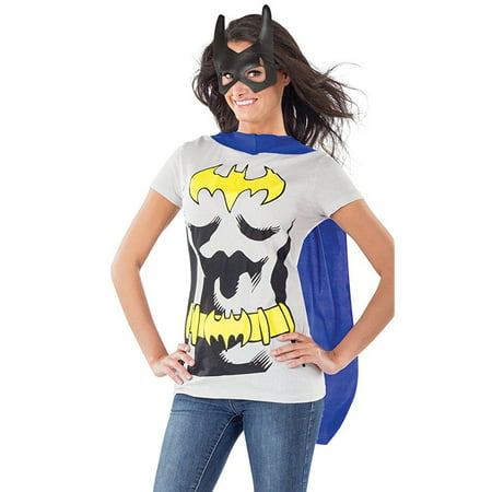 dc comics batgirl t-shirt with cape and mask, black, x-large