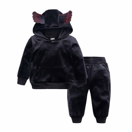 

YYDGH Kids Boys Girls Velvet Cute Ear Hoodie Hooded Tracksuit Sweatshirt Top with Sweatpants Outfit 2Pcs Set(Black 4-5 Years)