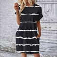 thumbnail image 2 of Nrmvnmi Summer Dresses for Women 2024 Casual Striped T Shirt Dress Loose Roll Up Short Sleeve Round Neck Tunic Dress with Pocket for Women Black XLMothers Day Gifts, 2 of 6
