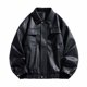 thumbnail image 2 of Ceisia Men's fashion casual solid color faux leather lapel zipper Gift coat pocket long sleeve outerwear, 2 of 9