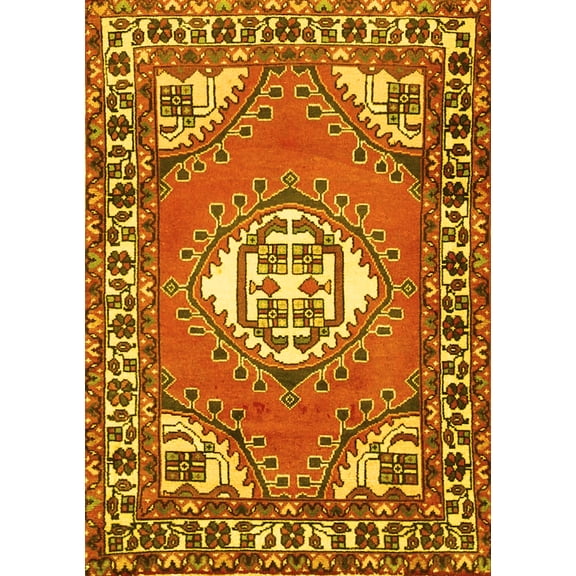 Ahgly Company Machine Washable Indoor Rectangle Persian Yellow Traditional Area Rugs, 5' x 7'