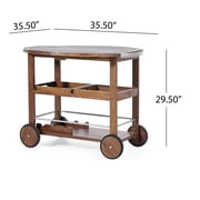 Rayan Outdoor Dark Oak Acacia Wood Bar Cart with Shiny Powder Coated Aluminum Accents