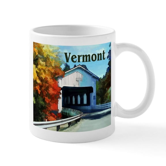 CafePress - White Covered Bridge Colorful Autumn Vermont Mugs - 11 oz Ceramic Mug - Novelty Coffee Tea Cup