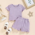 thumbnail image 2 of WIBACKER Toddler Baby Girl Summer Outfits Ruffle Ribbed Knit Short Sleeves T-Shirt Tops + Shorts Clothing Set, 2 of 7
