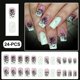 thumbnail image 2 of 24 uñas postizas cuadradas medianas de acrílico con diseño de telaraña para Halloween para mujer., 2 of 5