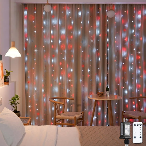 Cortina navideña JMEXSUSS 300 LED, 3 x 3 m, color rojo y blanco