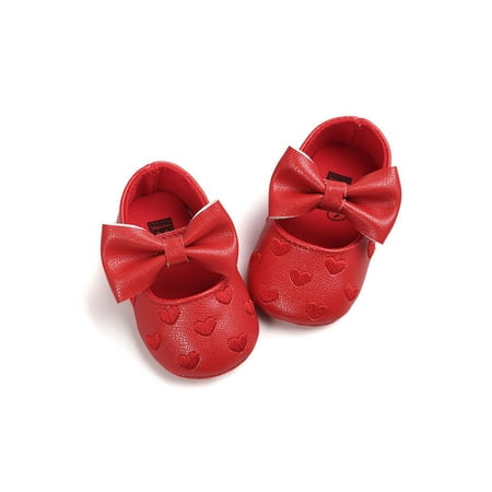 

Oucaili Newborn Mary Jane Prewalker Dress Shoes First Walker Flats Comfortable Bowknot Princess Shoe Party Dark Red 4C