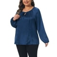 thumbnail image 4 of Agnes Orinda Women's Plus Size Tops Tie Front Keyhole Long Sleeve Elegant Shirt 2025 Fall Dressy Blouse 1X Navy Blue, 4 of 6
