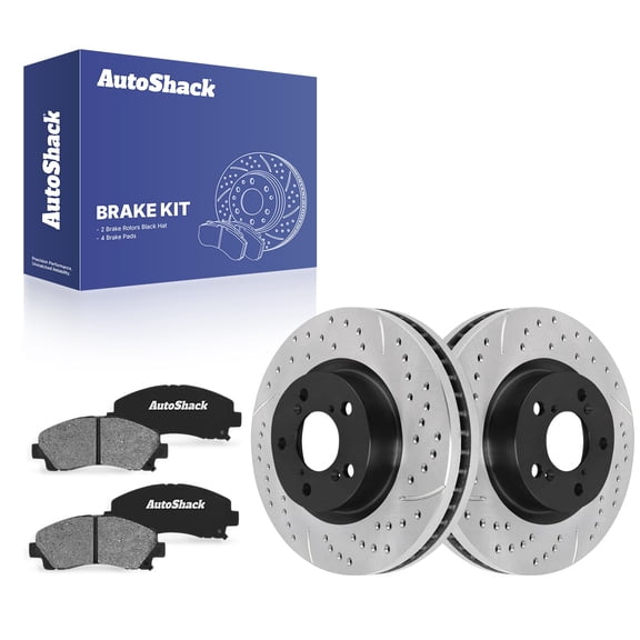 AutoShack Front Vented Drilled & Slotted E-Coated Brake Rotors   Ceramic Pads 6-PC Brake Kit Replacement for 2009-2014 Acura TL ShadowGuard 12.59" (319.8 mm)