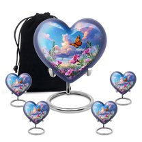 Yatskia Purple Petunia Urn for Ashes for Women, Large Burial Urns for Human Ashes Adult Man, Small Decorative Urns for Adult Ash, (Heart 8 Inch and 3 Inch)