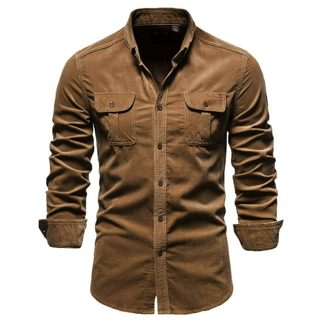 Babysbule Chemises pour Hommes Offres Chemise en Velours Côtelé à Manches Longues Col Rabattu Ajustée Décontractée