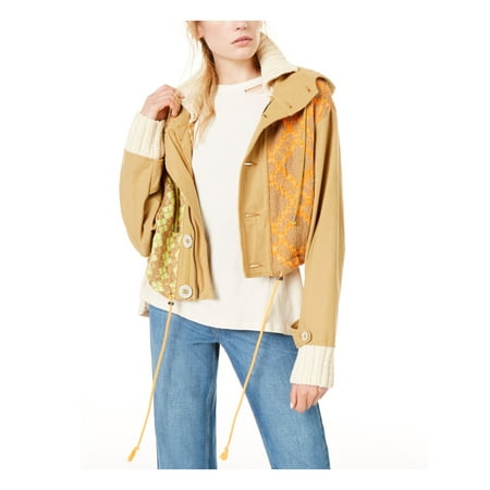 FREE PEOPLE Womens Brown Drawstring At Waist Jacket Size: M