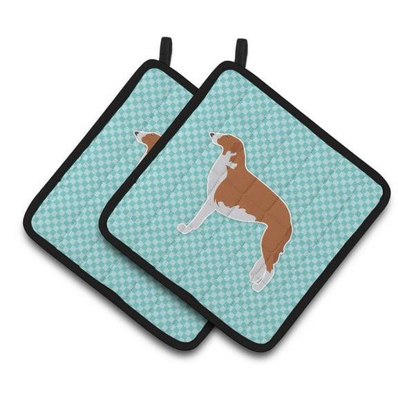 Caroline's Treasures Borzoi Russian Greyhound Checkerboard Blue Pair of Pot Holders