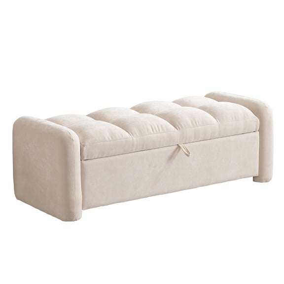 Rhevoy Oversized Chenille Upholstered Storage Ottoman Bench End of Bed Cushioned Beige 1-Pack 54.7 in L x 22 in W x 18.5 in H