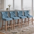 thumbnail image 3 of DONICK Velvet Counter Height Bar Stools Set of 4,Button Tufted Back Bar Chair Nailhead Back Pull Tab Wooden Leg(Light Blue), 3 of 8
