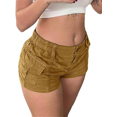 thumbnail image 2 of LMLYSoH Women Cargo Shorts Solid Color Vintage Elastic Casual Summer Low Waist Shorts with Pockets for Nightclub Streetwear, 2 of 4