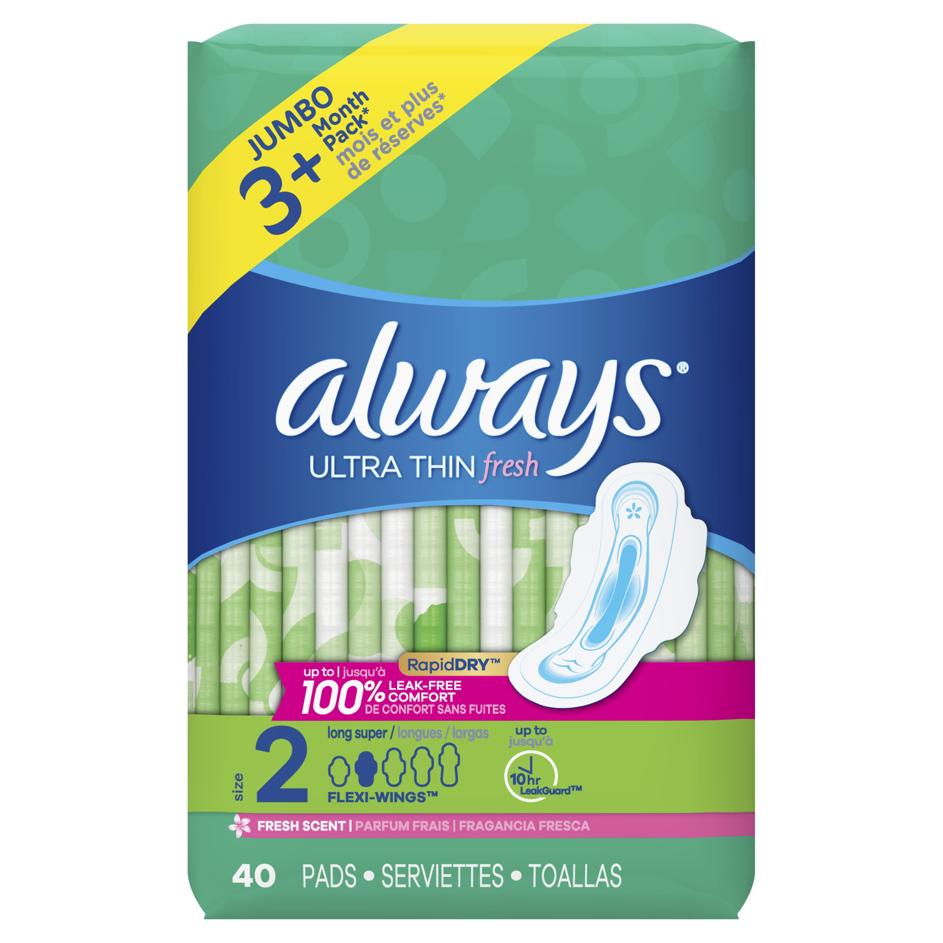 Always Ultra Thin Pads, Winged, Scented, Super Long, Size 2, 40 ct
