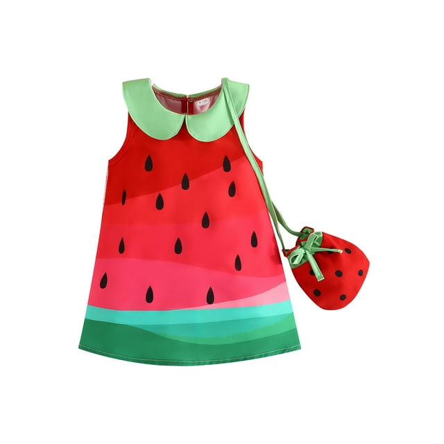 SUNSIOM Jupe d'Été pour Bébé Fille Imprimé Melon D\'eau Robe Princesse Décontractée Sans Manches avec Sac