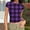 Purples, variant on Women’s Plaid T-Shirt, Summer Round Neck Short Sleeve Tops, Fashion Slim Groove Strip Tees,Green,S