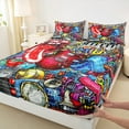 thumbnail image 3 of Feelyou Boys Street Graffiti Twin Sheet Sets, Rock and Roll Music Twin Fitted Sheet, Modern Fashion Artwork Flat Sheet, Super Cozy Room Decor, 3pcs, 3 of 7