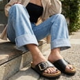 thumbnail image 3 of Cushionaire Leeds Sandals for Women, Slip On Big Buckle Slide Womens Sandals with Memory Foam Footbed, Comfortable Summer Footwear, 3 of 26