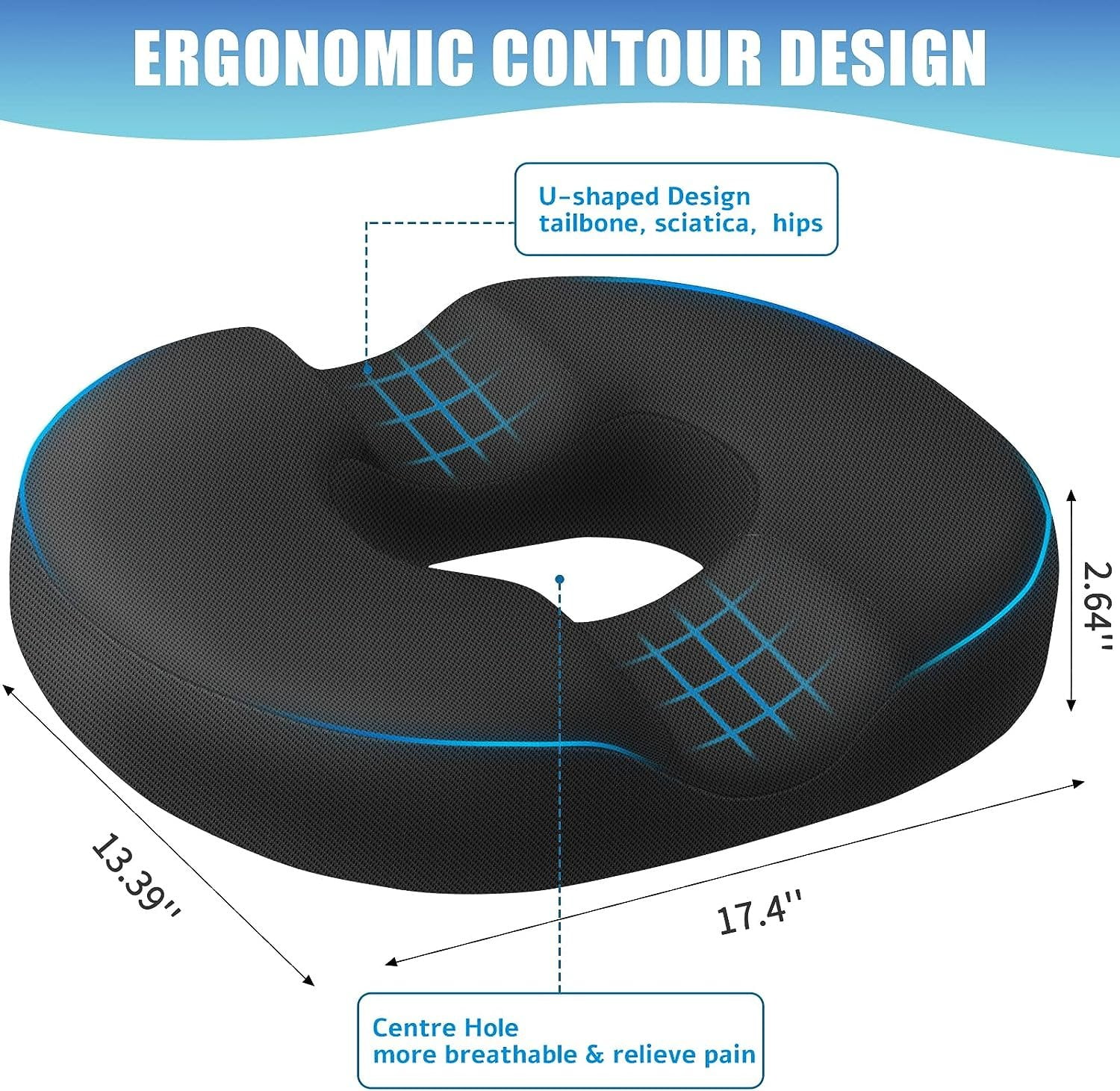 Pound Technology Donut Seat Cushion - Ultimate Comfort Memory Foam for Home & Office