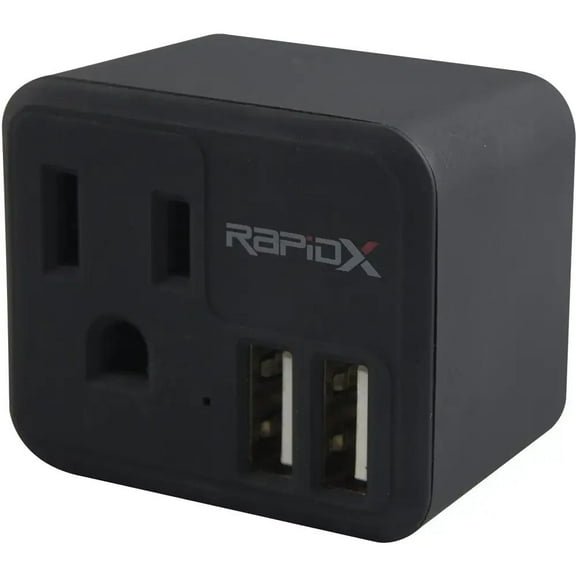 UL Certified AC Outlet   Dual USB-A Port Wall Charger - Black