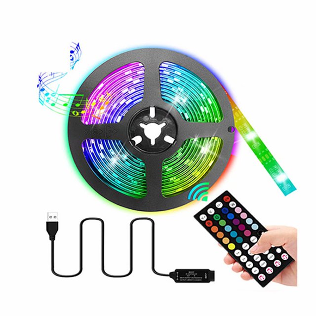 Lámpara LED de cinta 5M5050, lámpara con USB Bluetooth, lámpara de 5V con lámpara de fondo de TV LED con control remoto de 44 teclas